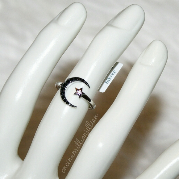 Mysterious Black Moon CZ Sterling Silver Ring - Picture 2 of 6